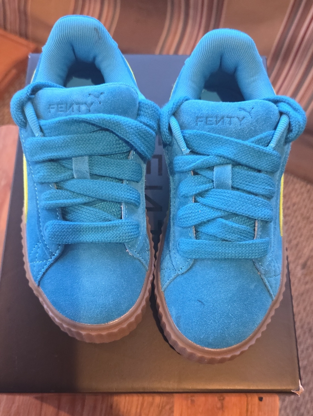 Kids Suede Sneakers in Teal with Gum Sole